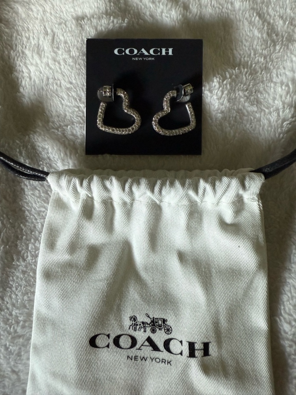 COACH Crystal Heart Hoop Earrings - Silver